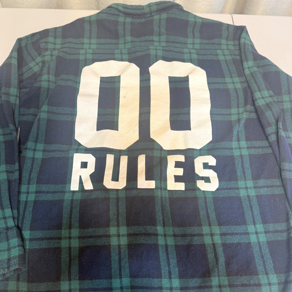 Women S Flannel Shirt Green Plaid 00 Rules Graphic Long Sleeve FALL Y2K SKATER